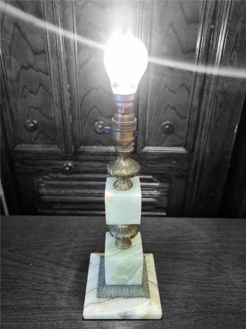 VINTAGE ART DECO ONYX BRASS TABLE LAMP C1930S - ADDITIONAL PHOTO 5