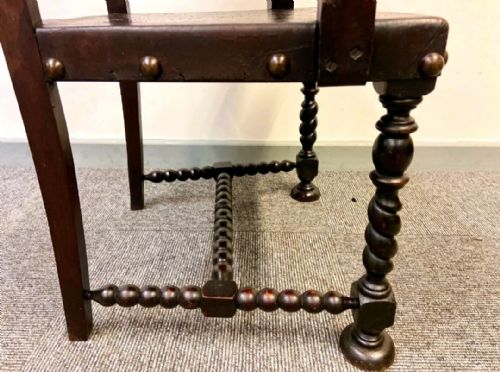 ANTIQUE CARVED OAK THRONE CHAIR LEATHER C1900S PANEL DETAILING - ADDITIONAL PHOTO 7