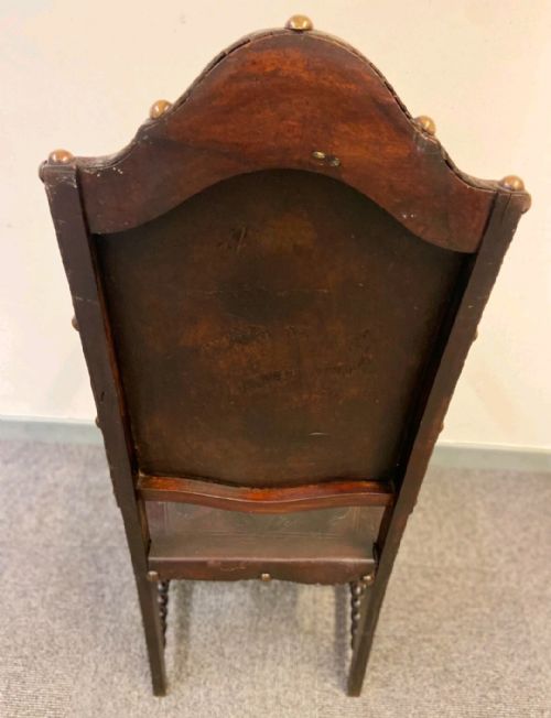 ANTIQUE CARVED OAK THRONE CHAIR LEATHER C1900S PANEL DETAILING - ADDITIONAL PHOTO 8