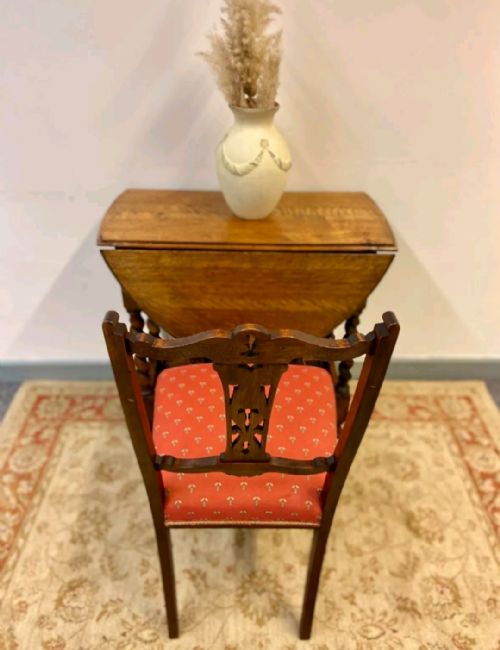 ANTIQUE BEDROOM CHAIR LATE VICTORIAN HANDCARVED BACK RED UPHOLSTERED SEAT - ADDITIONAL PHOTO 1