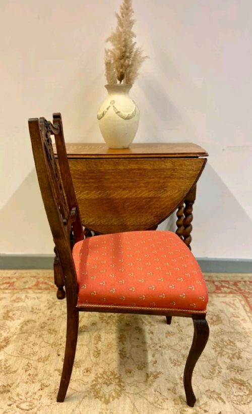 ANTIQUE BEDROOM CHAIR LATE VICTORIAN HANDCARVED BACK RED UPHOLSTERED SEAT - ADDITIONAL PHOTO 2