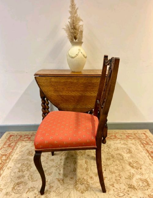 ANTIQUE BEDROOM CHAIR LATE VICTORIAN HANDCARVED BACK RED UPHOLSTERED SEAT - ADDITIONAL PHOTO 3