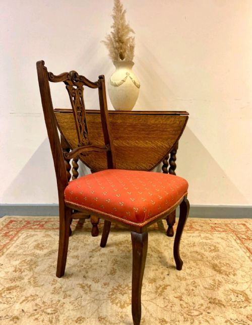 ANTIQUE BEDROOM CHAIR LATE VICTORIAN HANDCARVED BACK RED UPHOLSTERED SEAT - ADDITIONAL PHOTO 4
