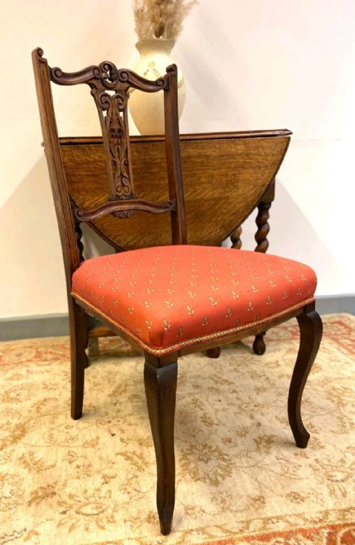 ANTIQUE BEDROOM CHAIR LATE VICTORIAN HANDCARVED BACK RED UPHOLSTERED SEAT - ADDITIONAL PHOTO 6