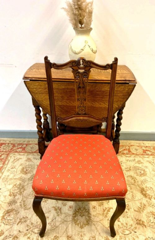 ANTIQUE BEDROOM CHAIR LATE VICTORIAN HANDCARVED BACK RED UPHOLSTERED SEAT - ADDITIONAL PHOTO 8