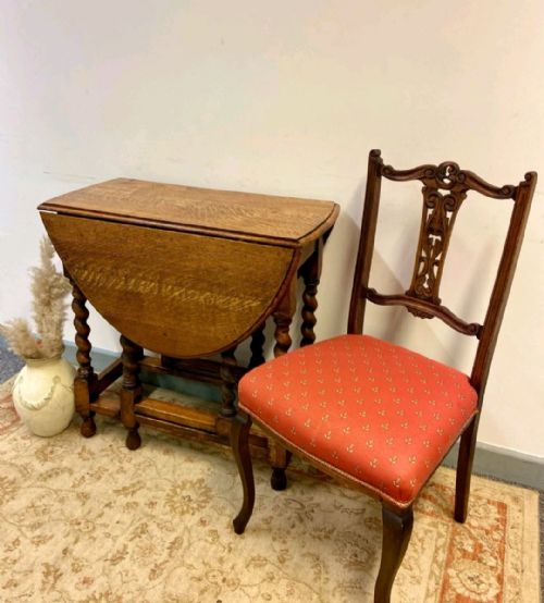 ANTIQUE BEDROOM CHAIR LATE VICTORIAN HANDCARVED BACK RED UPHOLSTERED SEAT - ADDITIONAL PHOTO 9