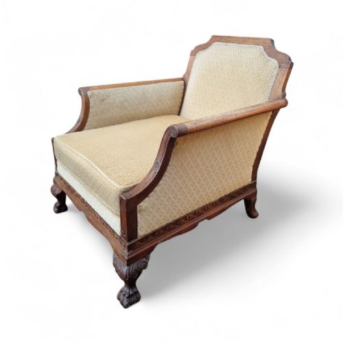 ANTIQUE EDWARDIAN CARVED MAHOGANY ARMCHAIR CLAW BALL FEET C1910 - ADDITIONAL PHOTO 4
