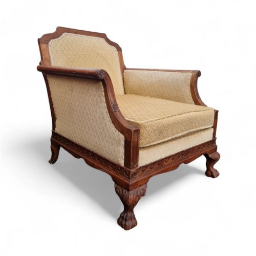 ANTIQUE EDWARDIAN CARVED MAHOGANY ARMCHAIR CLAW BALL FEET C1910 - ADDITIONAL PHOTO 9
