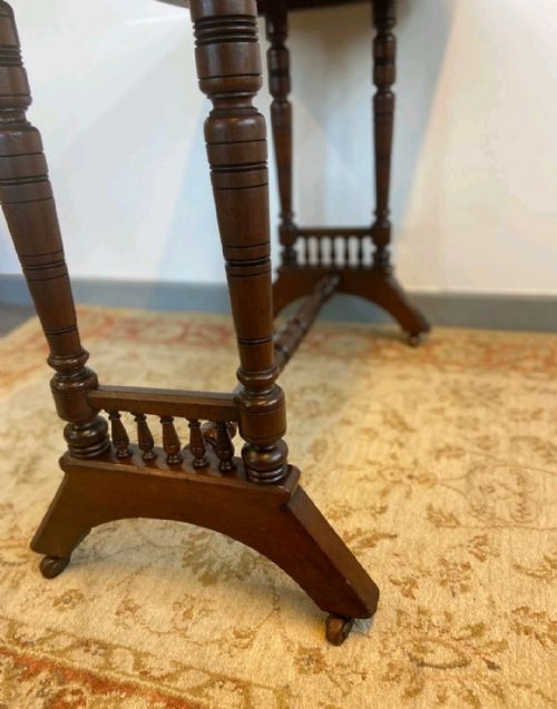 ANTIQUE VICTORIAN WALNUT CENTRE TABLE TURNED SPINDLE BASE C1890 - ADDITIONAL PHOTO 8