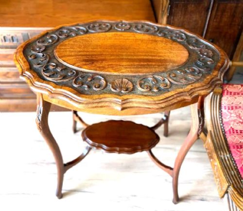 ANTIQUE VICTORIAN OVAL WINDOW TABLE HANDCARVED FOLIATE TOP C1890 - ADDITIONAL PHOTO 5