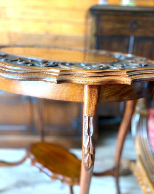 ANTIQUE VICTORIAN OVAL WINDOW TABLE HANDCARVED FOLIATE TOP C1890 - ADDITIONAL PHOTO 6