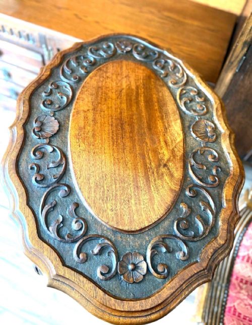 ANTIQUE VICTORIAN OVAL WINDOW TABLE HANDCARVED FOLIATE TOP C1890 - ADDITIONAL PHOTO 7