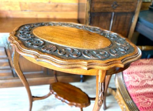 ANTIQUE VICTORIAN OVAL WINDOW TABLE HANDCARVED FOLIATE TOP C1890 - ADDITIONAL PHOTO 9