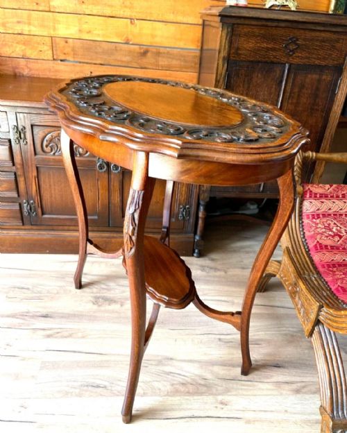 ANTIQUE VICTORIAN OVAL WINDOW TABLE HANDCARVED FOLIATE TOP C1890 - ADDITIONAL PHOTO 10