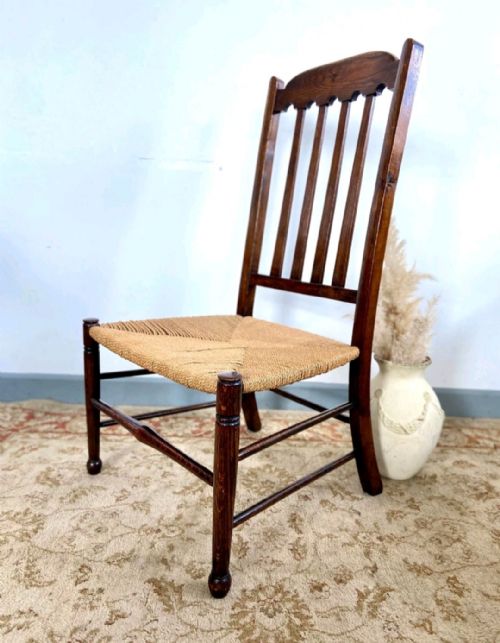 ANTIQUE VICTORIAN CHILDS RUSH SEAT CHAIR C1880 - ADDITIONAL PHOTO 6