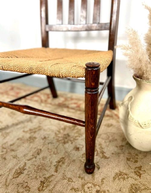 ANTIQUE VICTORIAN CHILDS RUSH SEAT CHAIR C1880 - ADDITIONAL PHOTO 8