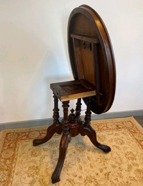 ANTIQUE ENGLISH VICTORIAN BURR WALNUT TILTTOP LOO TABLE C1860 - ADDITIONAL PHOTO 4