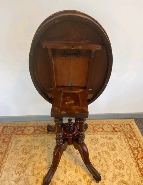 ANTIQUE ENGLISH VICTORIAN BURR WALNUT TILTTOP LOO TABLE C1860 - ADDITIONAL PHOTO 12