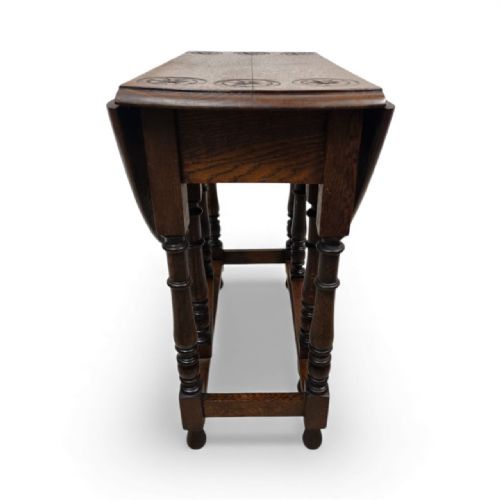 ANTIQUE CARVED OAK GATELEG DROPLEAF TABLE C1930 - ADDITIONAL PHOTO 2