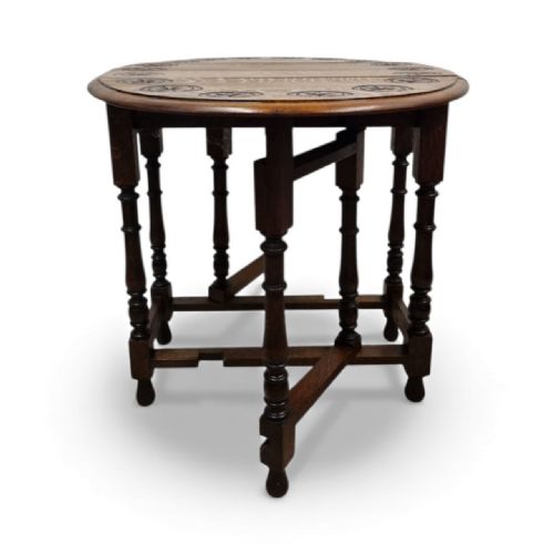 ANTIQUE CARVED OAK GATELEG DROPLEAF TABLE C1930 - ADDITIONAL PHOTO 3