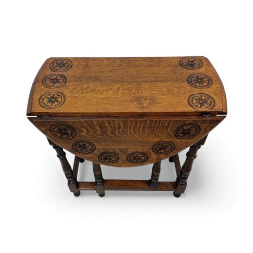 ANTIQUE CARVED OAK GATELEG DROPLEAF TABLE C1930 - ADDITIONAL PHOTO 5