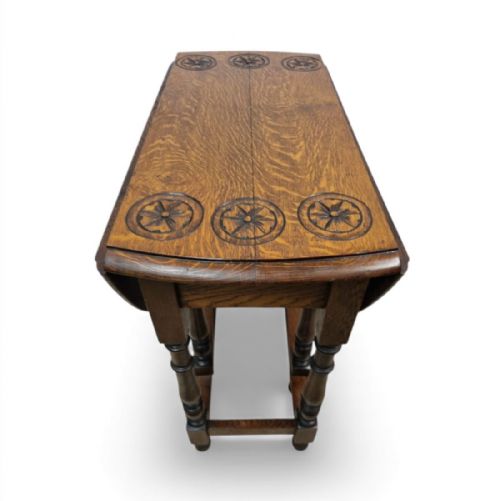 ANTIQUE CARVED OAK GATELEG DROPLEAF TABLE C1930 - ADDITIONAL PHOTO 6