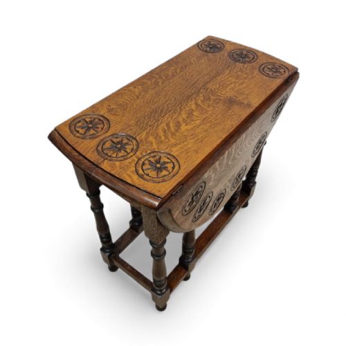 ANTIQUE CARVED OAK GATELEG DROPLEAF TABLE C1930 - ADDITIONAL PHOTO 7