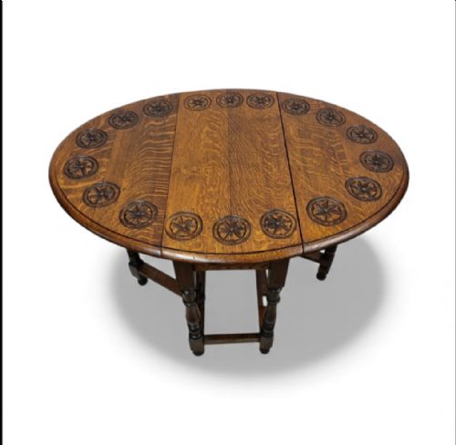 ANTIQUE CARVED OAK GATELEG DROPLEAF TABLE C1930 - ADDITIONAL PHOTO 9