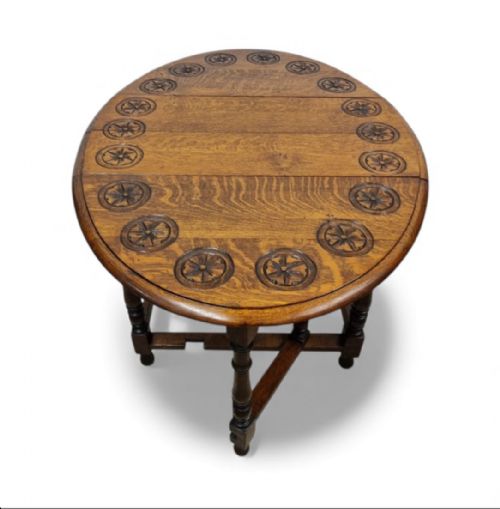 ANTIQUE CARVED OAK GATELEG DROPLEAF TABLE C1930 - ADDITIONAL PHOTO 10