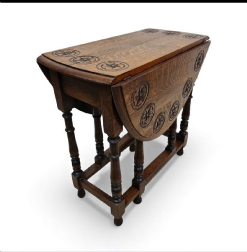 ANTIQUE CARVED OAK GATELEG DROPLEAF TABLE C1930 - ADDITIONAL PHOTO 11