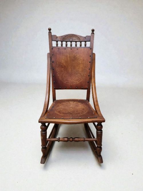 ANTIQUE EDWARDIAN CENTURY BEECH FLORAL OCCASIONAL ROCKING CHAIR - ADDITIONAL PHOTO 1