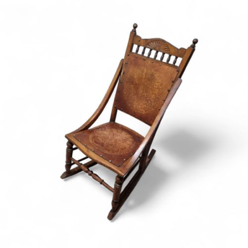 ANTIQUE EDWARDIAN CENTURY BEECH FLORAL OCCASIONAL ROCKING CHAIR - ADDITIONAL PHOTO 2