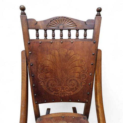 ANTIQUE EDWARDIAN CENTURY BEECH FLORAL OCCASIONAL ROCKING CHAIR - ADDITIONAL PHOTO 3
