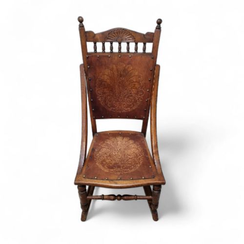 ANTIQUE EDWARDIAN CENTURY BEECH FLORAL OCCASIONAL ROCKING CHAIR - ADDITIONAL PHOTO 4