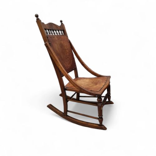 ANTIQUE EDWARDIAN CENTURY BEECH FLORAL OCCASIONAL ROCKING CHAIR - ADDITIONAL PHOTO 5