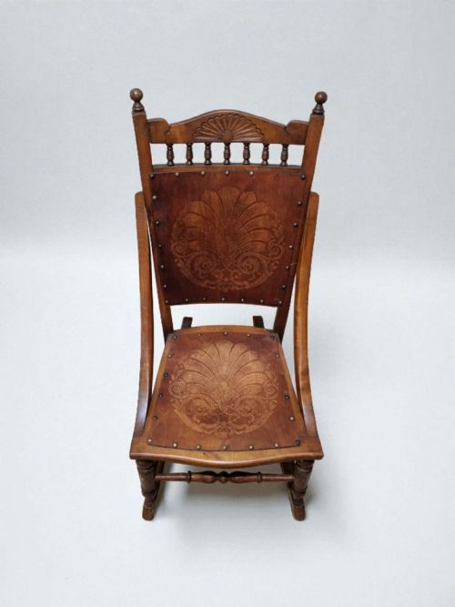 ANTIQUE EDWARDIAN CENTURY BEECH FLORAL OCCASIONAL ROCKING CHAIR - ADDITIONAL PHOTO 8