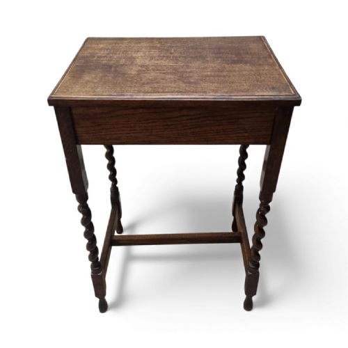 VINTAGE OAK SIDE TABLE BARLEY TWIST LEGS C1920 - ADDITIONAL PHOTO 1