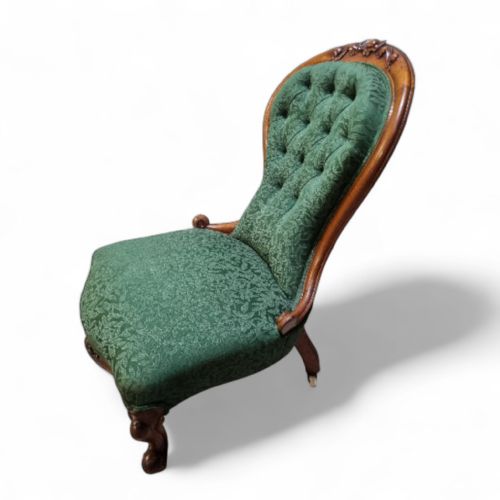 ANTIQUE VICTORIAN BUTTONBACK NURSING CHAIR C1880 GREEN UPHOLSTERY - ADDITIONAL PHOTO 3