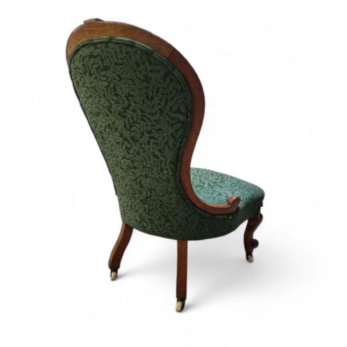 ANTIQUE VICTORIAN BUTTONBACK NURSING CHAIR C1880 GREEN UPHOLSTERY - ADDITIONAL PHOTO 4