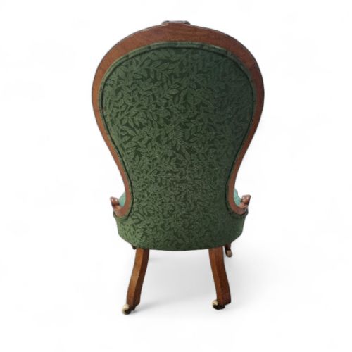 ANTIQUE VICTORIAN BUTTONBACK NURSING CHAIR C1880 GREEN UPHOLSTERY - ADDITIONAL PHOTO 9