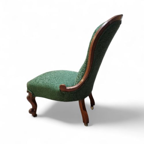 ANTIQUE VICTORIAN BUTTONBACK NURSING CHAIR C1880 GREEN UPHOLSTERY - ADDITIONAL PHOTO 10