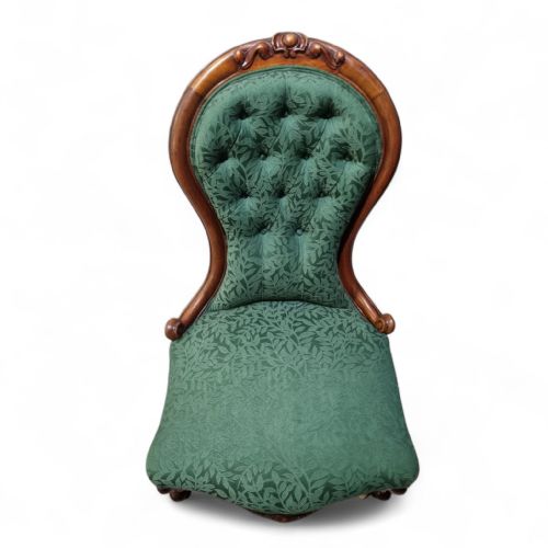 ANTIQUE VICTORIAN BUTTONBACK NURSING CHAIR C1880 GREEN UPHOLSTERY - ADDITIONAL PHOTO 11