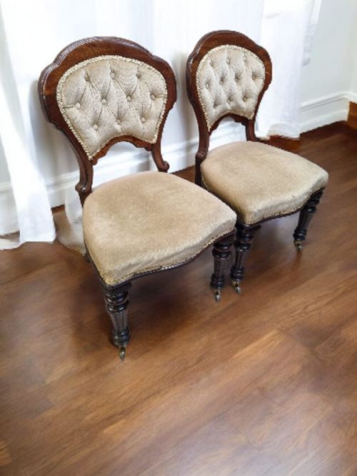VICTORIAN UPHOLSTERED DINING CHAIRS C 1880 SET OF TWO - ADDITIONAL PHOTO 4