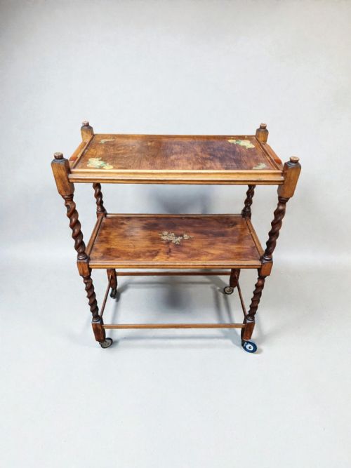 ANTIQUE WOODEN TEA TROLLEY REMOVABLE TRAY C1920 - ADDITIONAL PHOTO 2