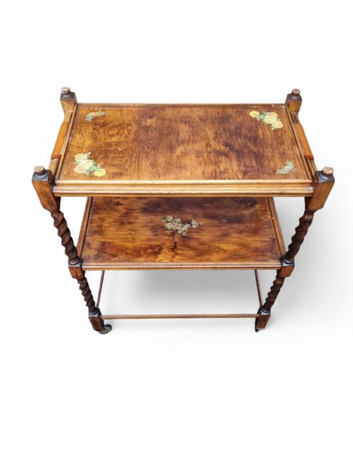 ANTIQUE WOODEN TEA TROLLEY REMOVABLE TRAY C1920 - ADDITIONAL PHOTO 3