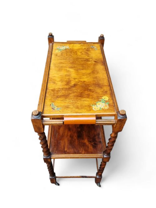 ANTIQUE WOODEN TEA TROLLEY REMOVABLE TRAY C1920 - ADDITIONAL PHOTO 4