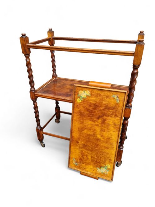 ANTIQUE WOODEN TEA TROLLEY REMOVABLE TRAY C1920 - ADDITIONAL PHOTO 5