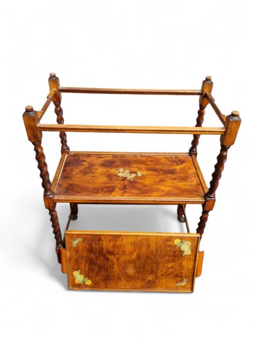ANTIQUE WOODEN TEA TROLLEY REMOVABLE TRAY C1920 - ADDITIONAL PHOTO 8