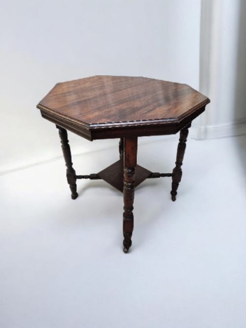 ANTIQUE OCTAGONAL OCCASIONAL TABLE OAK WOOD LATE VICTORIAN - ADDITIONAL PHOTO 1