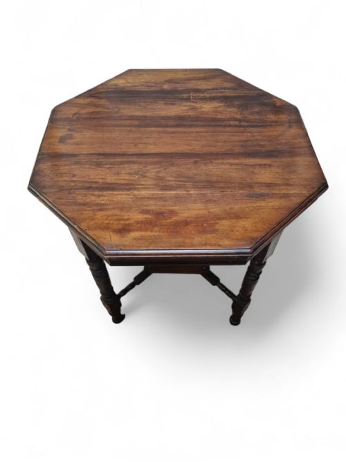 ANTIQUE OCTAGONAL OCCASIONAL TABLE OAK WOOD LATE VICTORIAN - ADDITIONAL PHOTO 2